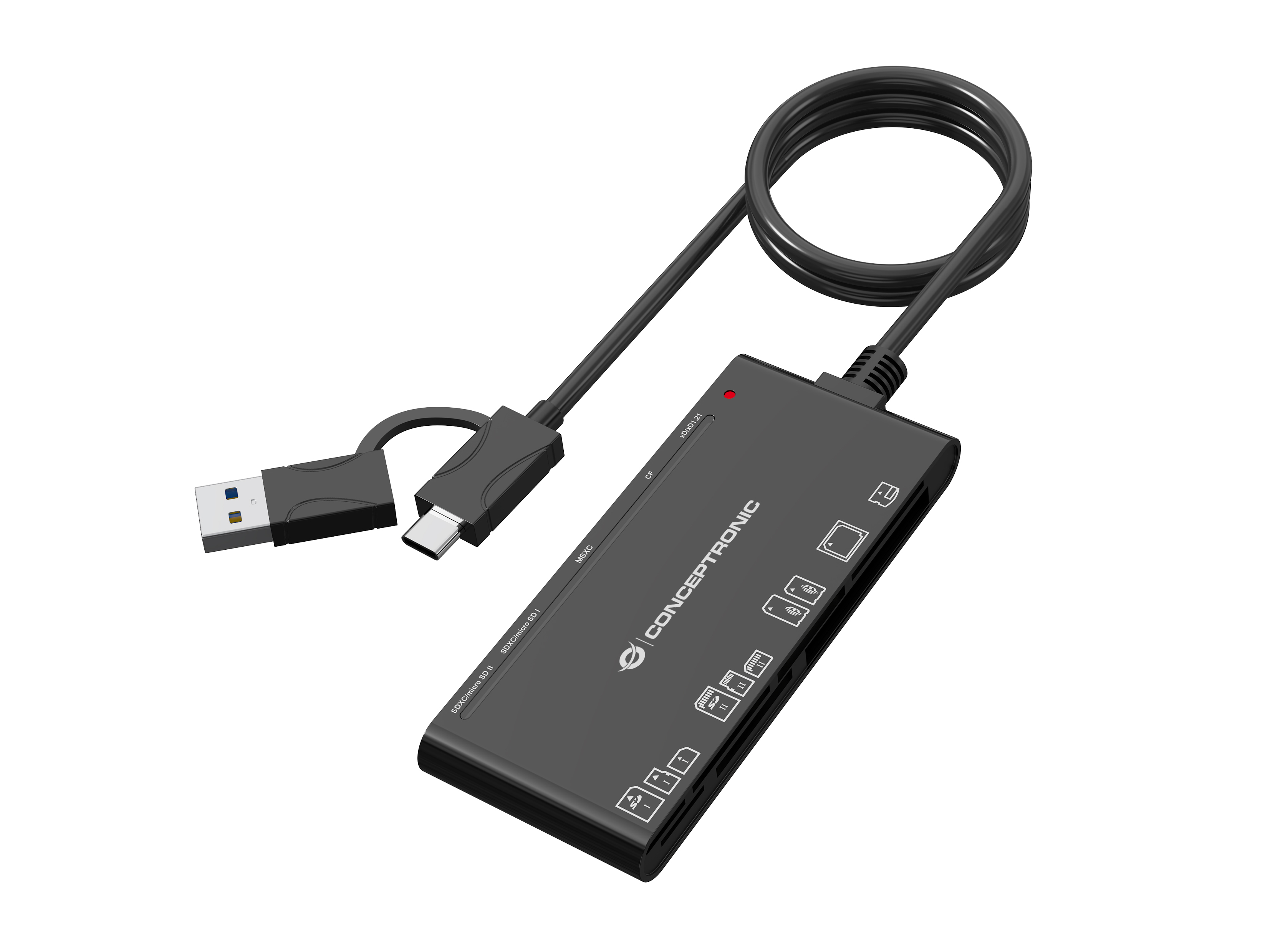 Conceptronic BIAN10B 7-in-1 Kartenleser USB 3.2 Gen 1 Type-A/Type-C Schwarz