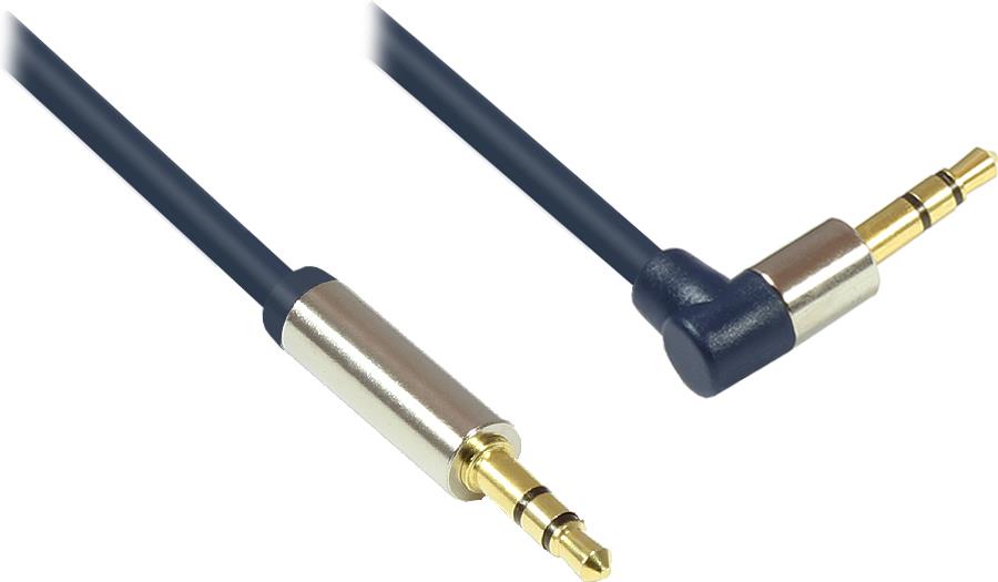 Audio Anschlusskabel High-Quality 3,5mm, Klinkenstecker an Klinkenstecker rechts abgewinkelt, Vollmetallgehäuse, dunkelblau, 1,5m, Good Connections (GC-M0046)