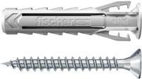 Fischer 567827. Produkttyp: Schrauben- & Dübelsatz, Für Materialien geeignet: Autoklaven-Porenbeton, Mauerziegel, Beton, Gipsfaserplatten, Mauerwerk, Material: Nylon. Durchmesser: 6 mm, Länge (mm): 30 mm, Bohrlochdurchmesser: 6 mm. Menge pro Packung: 15 Stück(e), Schraubenanker im Set enthalten: 15 x SX Plus 6 x 30, Schrauben im Set enthalten: 15 x chipboard screw 4.5 x 40 (567827)