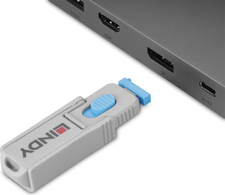 Lindy DisplayPort Port Blocker Key - Pack of 4 Blockers, Blue (40324)