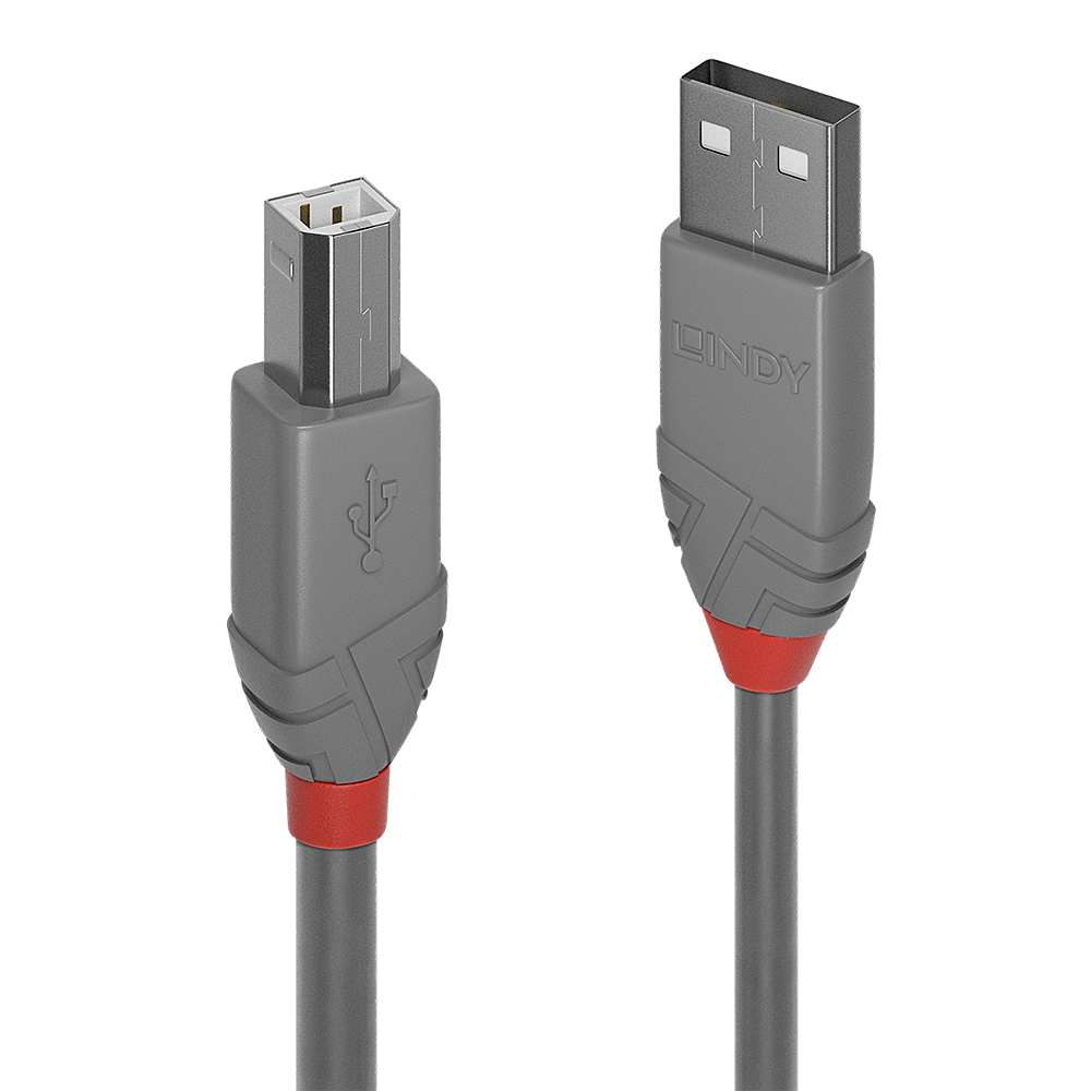 Lindy 2m USB 2.0 Typ A an B Kabel, Anthra Line, Grau USB Typ A Stecker an B Stecker, cool grey (36683)