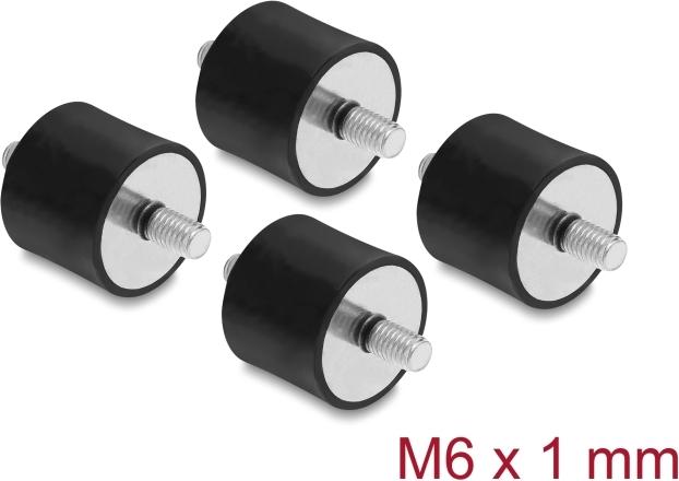 Delock Vibrationsdämpfer M6 x 1 mm D 25 x H 20 mm mit 2 x Außengewinde 4 Stück schwarz (60815)