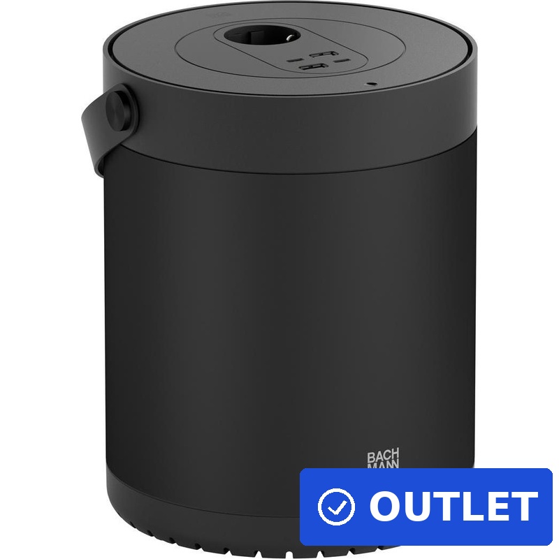 Bachmann MOV E BM0011007 Power Unit – 1x CEE7/3 – 2x USB A – 2x USB C – 230 Wh – 220 W – Aluminium – Schwarz – inkl. Adapter (BM0011007) (geöffnet)