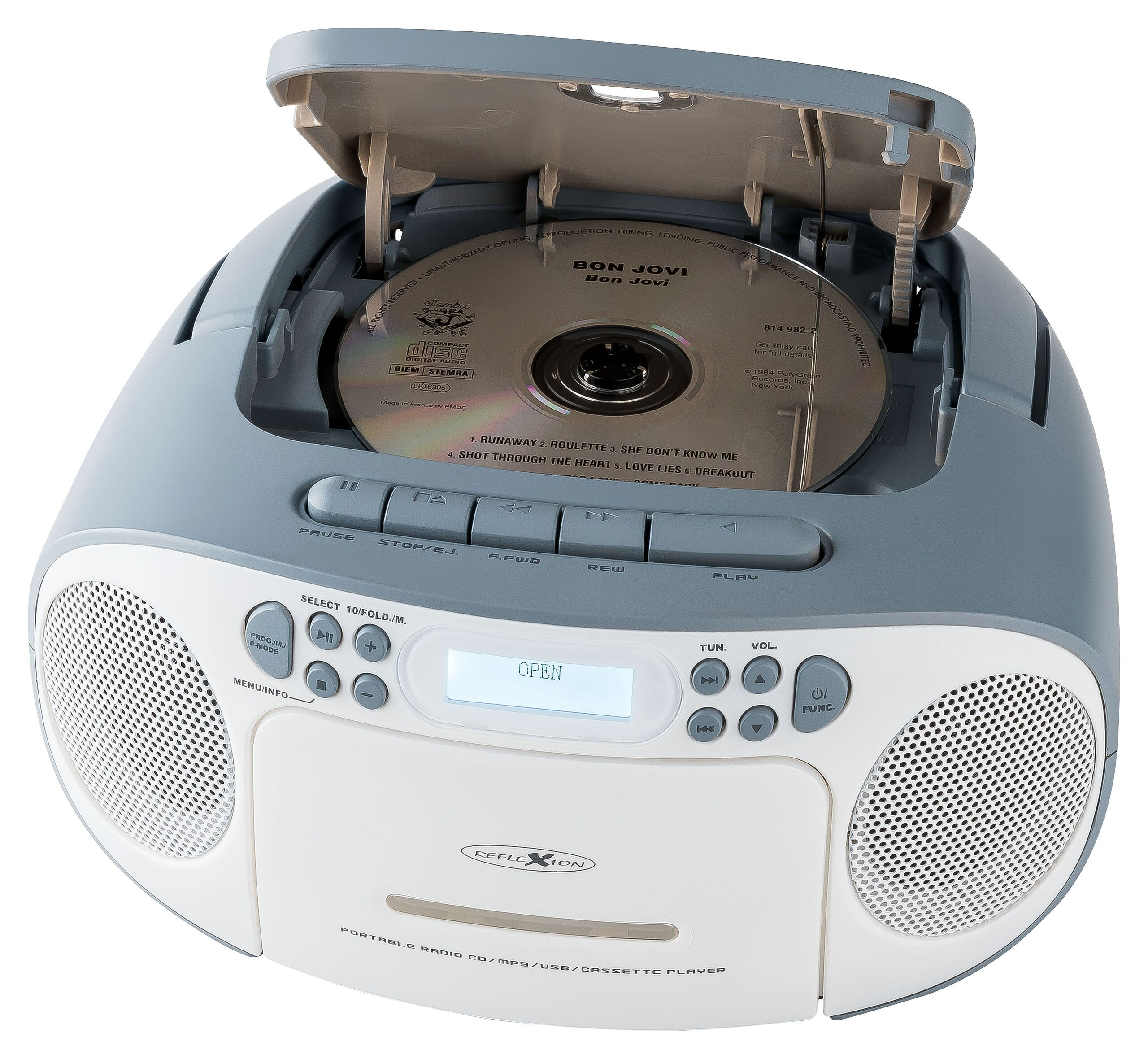Reflexion RCR2260DAB Tragbarer Radiorecorder DAB+ UKW CD Kassette USB AUX 24 W Blau, Weiß