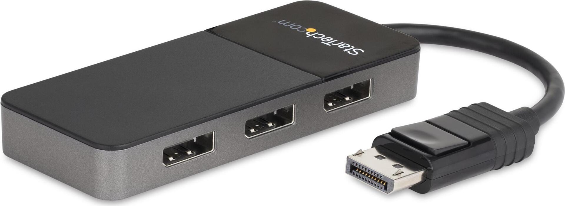StarTech.com 3-Port DisplayPort 1.4 MST Hub, DP auf 3x DisplayPort, Dreifach 4K, HDR, EDID, Windows - Schwarz/Grau