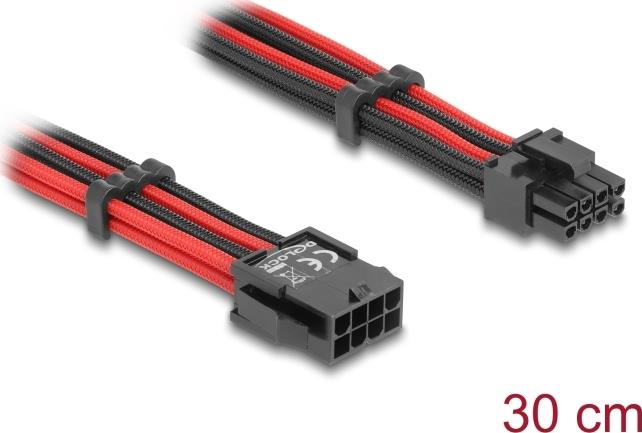 Delock Verlängerungskabel 8 Pin Stecker zu 6+ 2 PCIe Buchse Textilummantelung (80975)