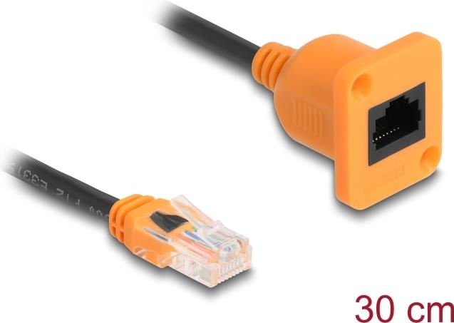 Delock D-Typ RJ45 Kabel Stecker zu Buchse Cat.5e UTP orange schwarz 30 cm (90803)