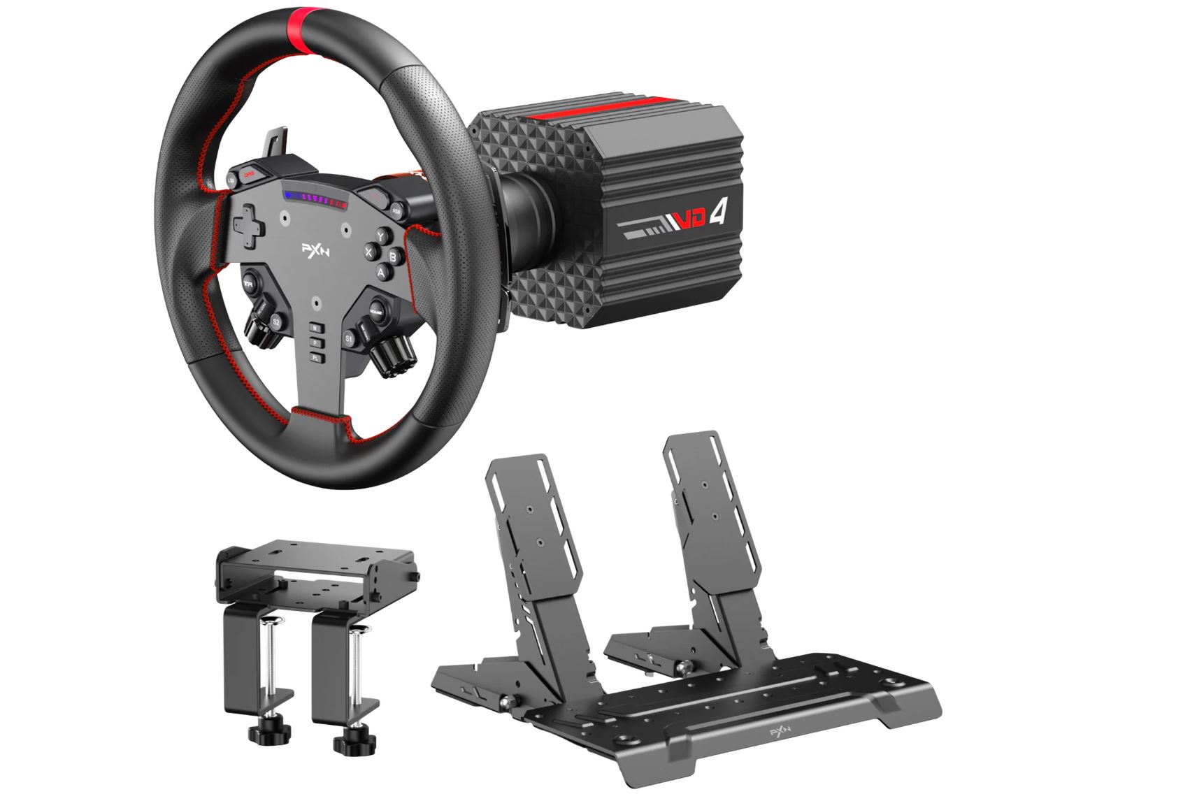 PXN VD4 Direct Drive Racing Bundle für PC - 4Nm Force Feedback, 11" Lenkrad & 2-Pedal-Set (PXN-VD4BUNDLE)