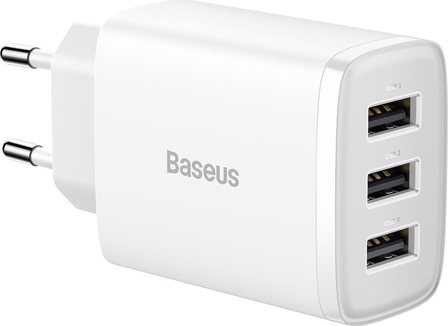 Baseus kompaktes Schnellladegerät, 3x USB, 17W - Weiß (CCXJ020102)
