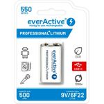 Wiederaufladbare Batterie everActive 6F22/9V Li-Ion 550 mAh mit USB TYPE C (EVHR22-550C)