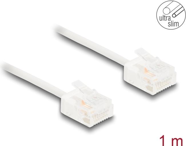 Delock RJ45 Netzwerkkabel Cat.6 UTP Ultra Slim 1 m weiß mit kurzen Steckern (80774)