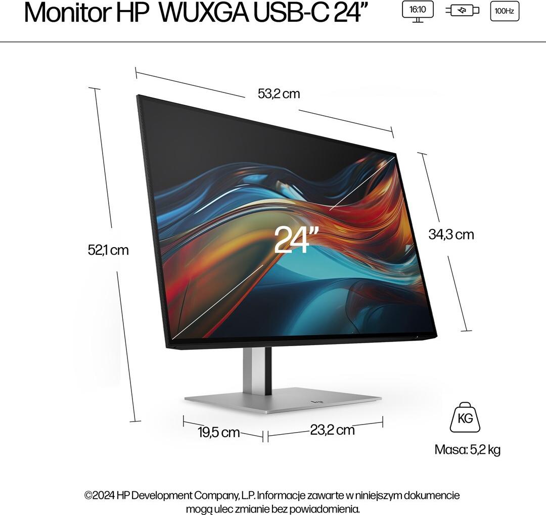 HP Serie 7 Pro 724pu 24" WUXGA USB-C Monitor Schwarz - Silber