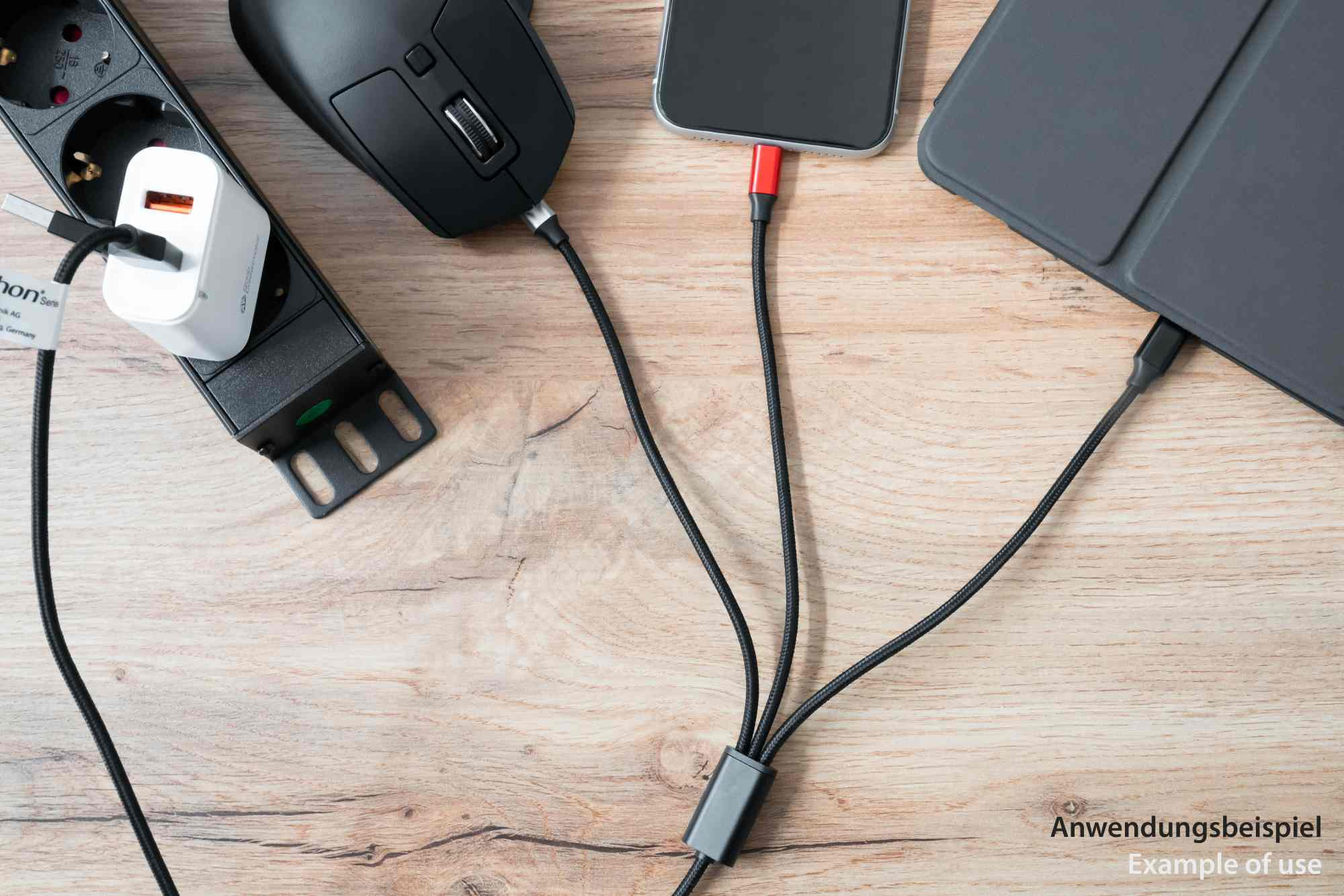 Python PY-USB001S USB 6-in-1 Ladekabel 1,2 m USB-A/USB-C auf USB-C/Micro-USB B/Lightning Schwarz