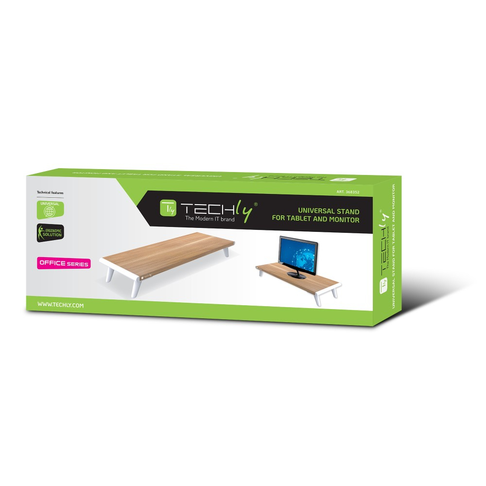 TECHly Monitorständer ICA-MS-389 Ergonomisch 54,5 cm Naturholz Beige/Weiß
