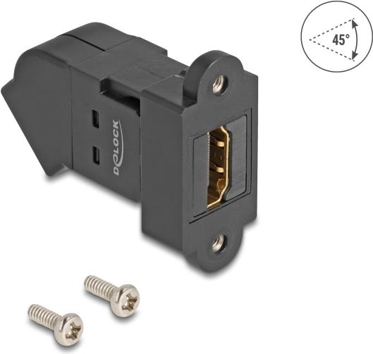 Delock HDMI Einbaubuchse zu Buchse 45° gewinkelt 8K 60 Hz schwarz (67156)