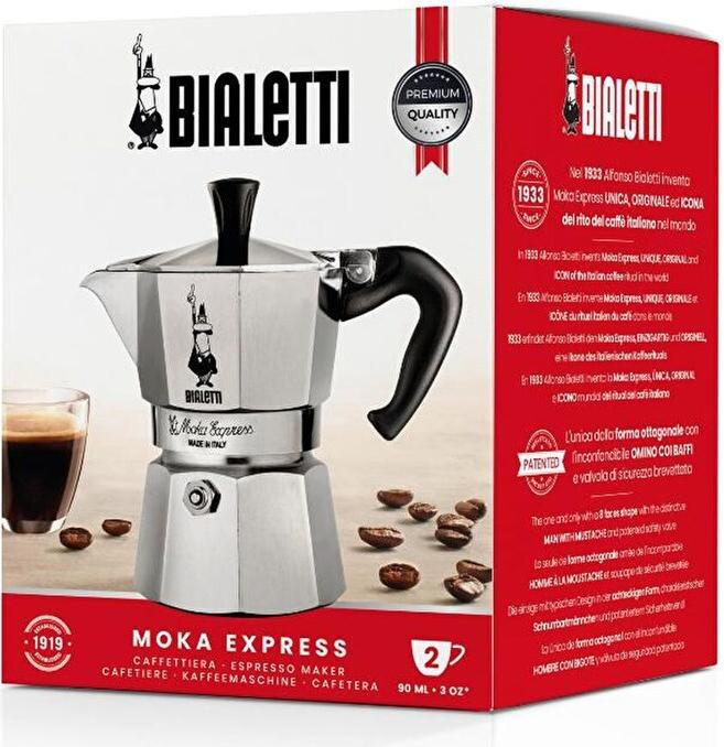 Bialetti Moka Express Espressomaschine 2 Tassen Silber Schwarz