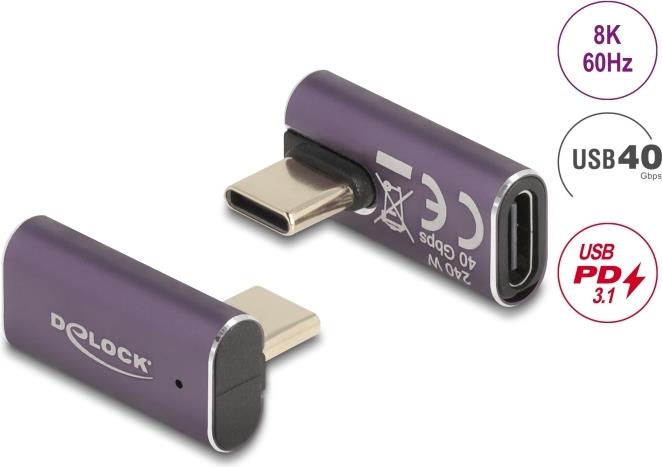 Delock USB Adapter 40 Gbps Type-C PD 3.1 240 W Stecker zu Buchse gedreht gewinkelt (60288)