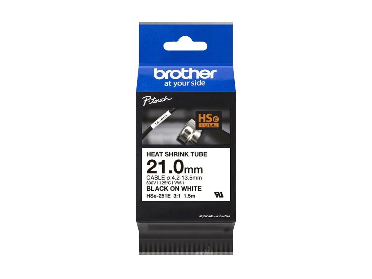 Brother HSe-251E Schrumpfschlauchtape 21 mm Schwarz auf Weiß