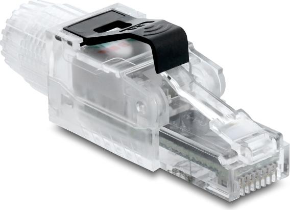 Delock RJ45 Stecker feldkonfektionierbar Cat.6A ungeschirmt transparent / schwarz (91127)