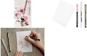 SAKURA Kreativ-Set Kirschblüte, 3 Stifte + Papier zum Zeichnen einer Kirschblüten-Illustration, - 1 Stück (POAK3A)