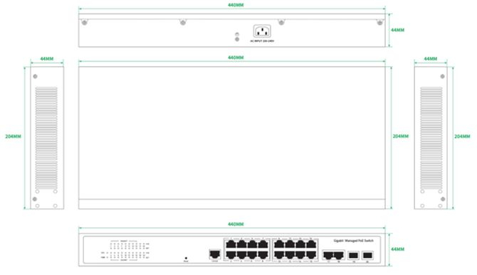 Ernitec ELECTRA-M16-1GB-285W Managed Layer 2+ Switch 16 Ports Schwarz