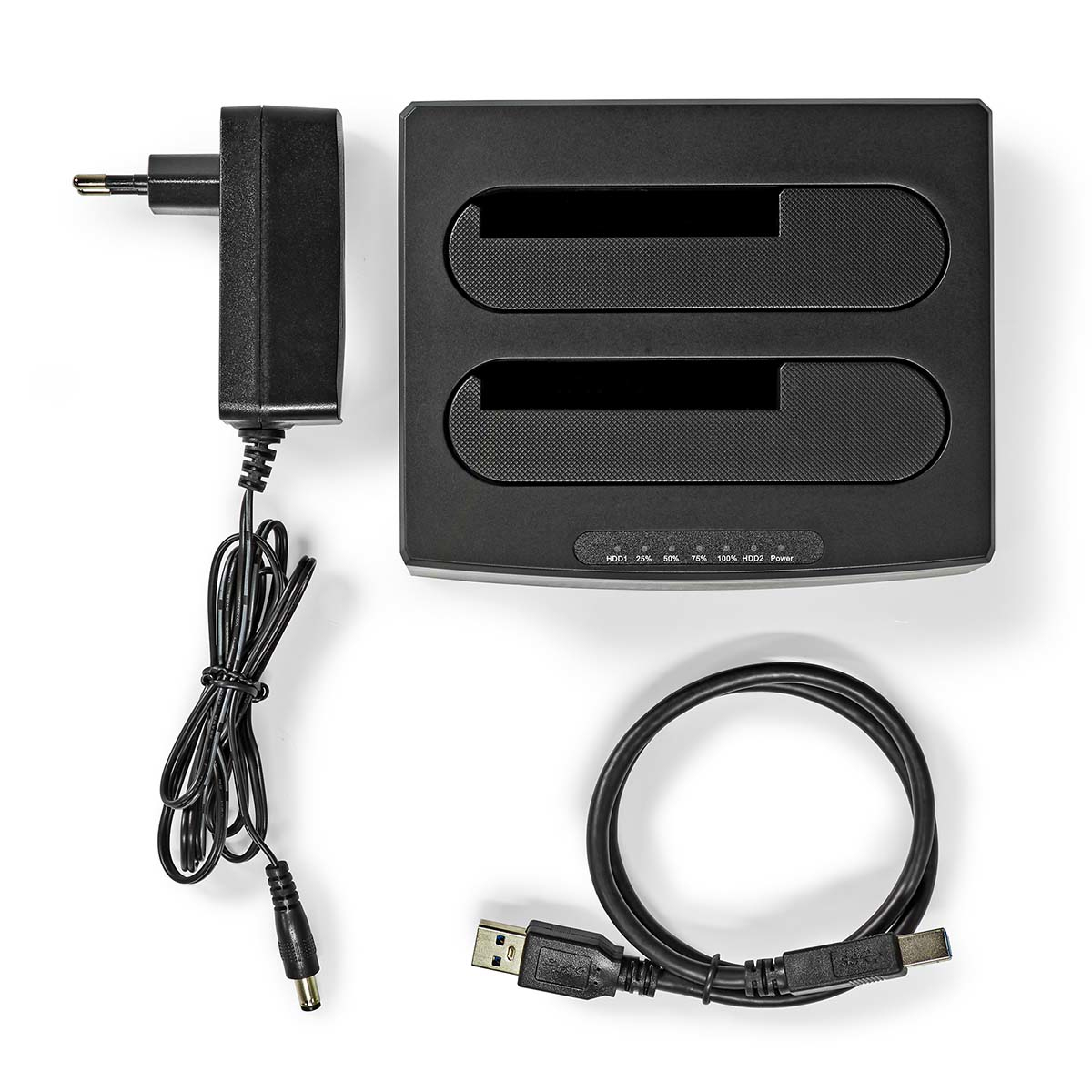 Nedis HDDUDB3210BK Dockingstation 2 Festplatten USB 3.2 Gen 1 Schwarz