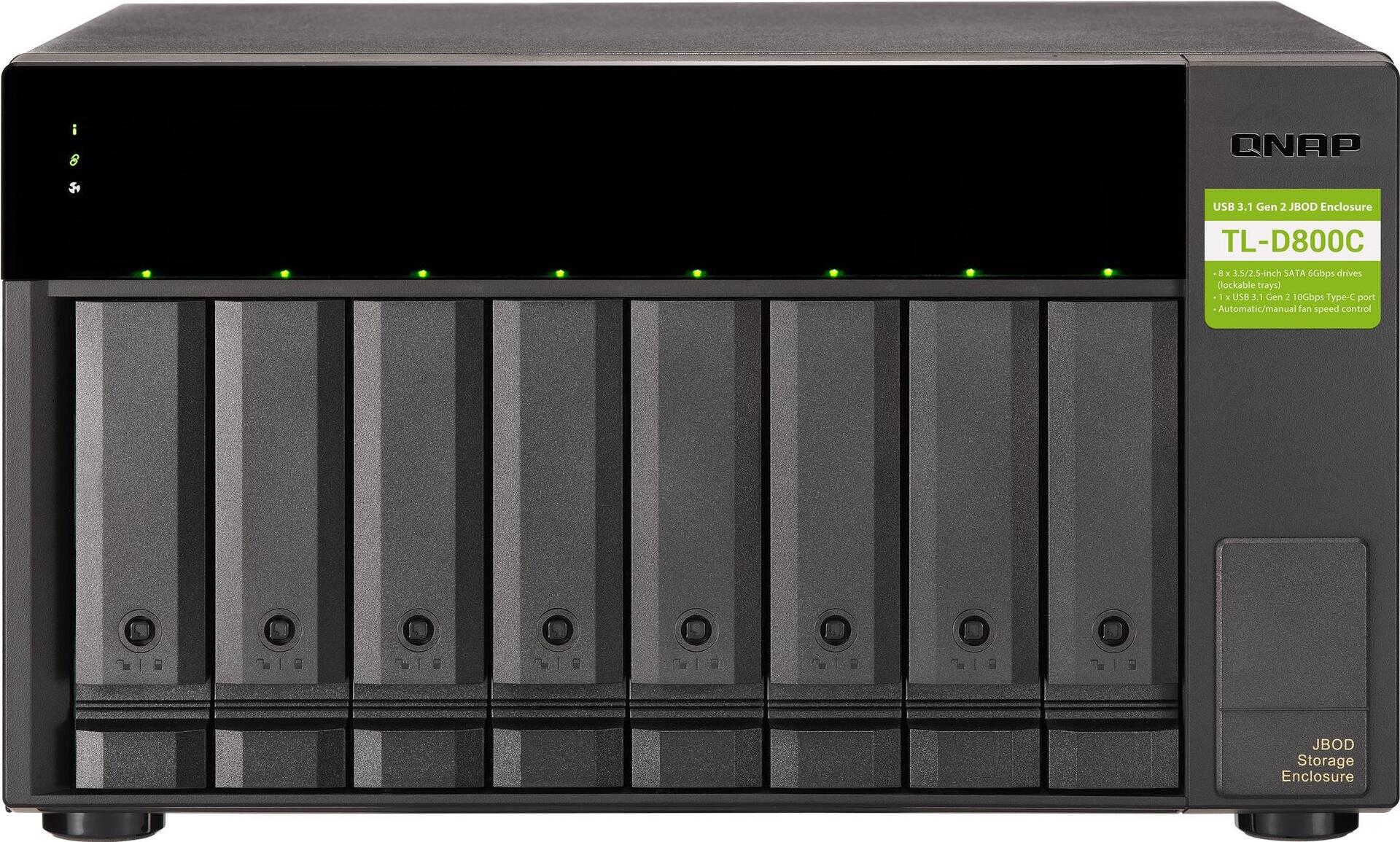 QNAP TL-D800C JBOD Festplatten-Array 8-Bay SATA USB 3.2 Gen 2 Schwarz, Grau