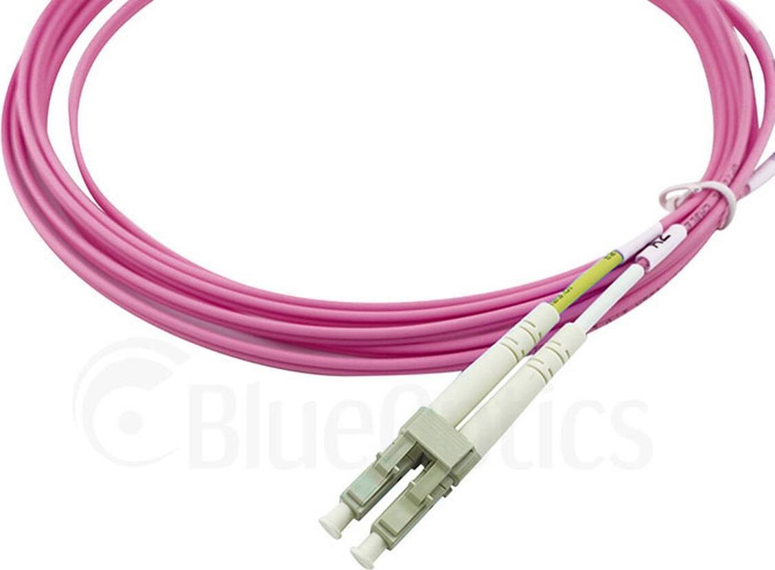 BlueOptics© Duplex LWL Patchkabel, LC-UPC/ST-PC beige, 3 Meter, Multimode G50/125µm, OM4, Eingangsdämpfung: unter 0.2dB, Markenfaser, LSZH magenta / violett, 2.0mm Tube, Keramik Ferrule, inkl. Messprotokoll (SFP3133FU3MK)