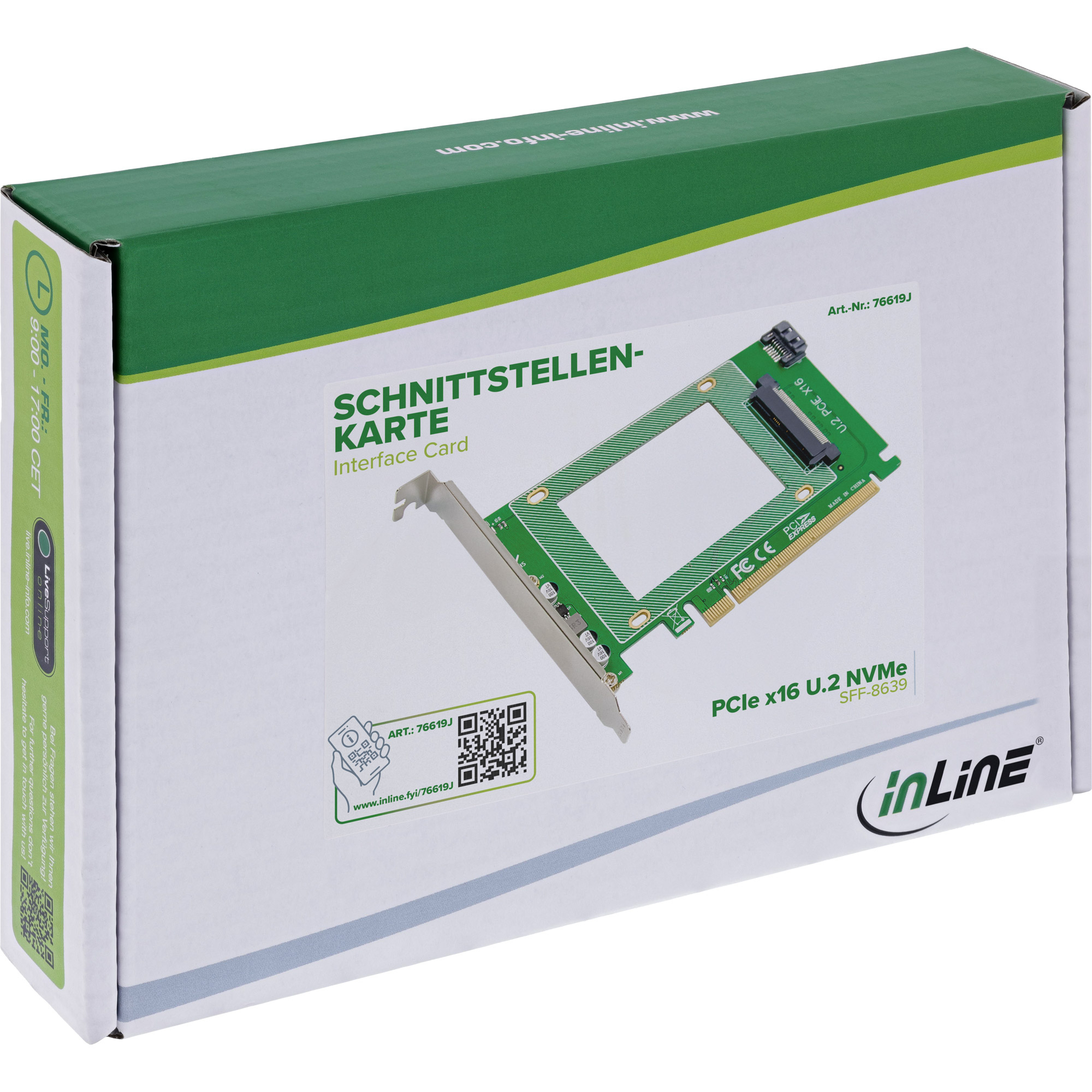 InLine Schnittstellenkarte PCIe x16 zu U.2 NVMe SFF-8639 76619J intern