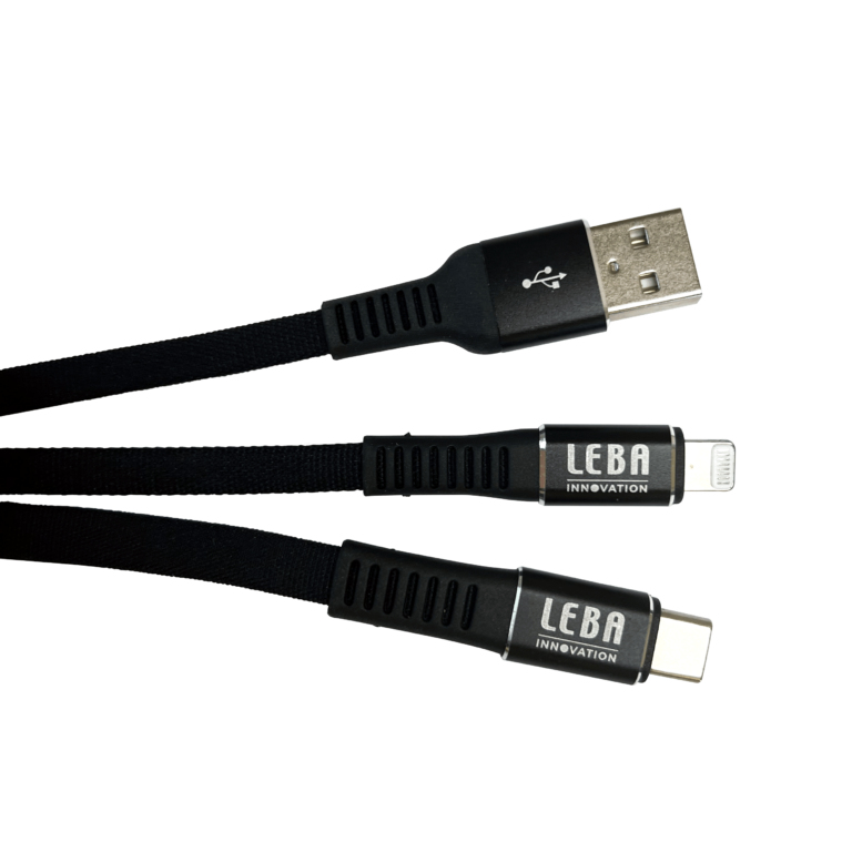 LEBA Geflochtenes MFI Flachkabel USB-C auf Lightning 0,5 m Schwarz
