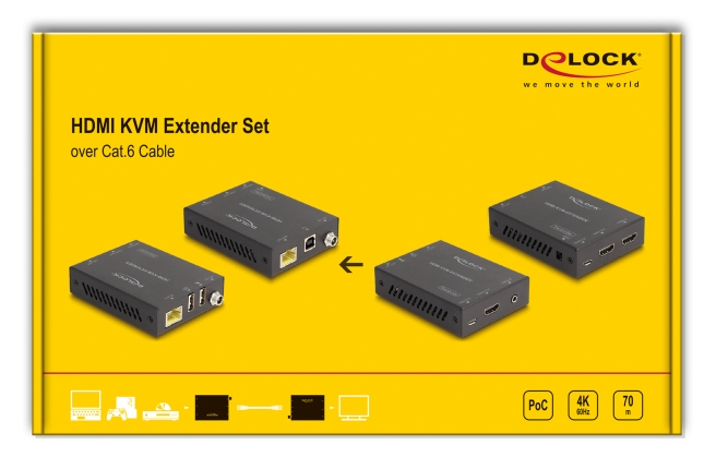 Delock KVM-/Audio-/USB-Extender-Set 65957 HDMI über Cat.6 4K @ 60 Hz 70 m Schwarz