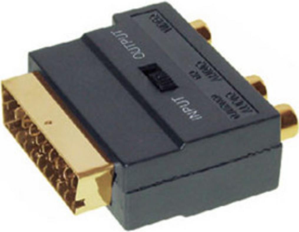 S/CONN maximum connectivity Adapter Video/ Audio-Scart-Adapter mit 3 Cinchkupplungen auf 4-pol MINI DIN-Kupplung, IN / OUT mit Schalter, Kontakte vergoldet (94035-G)