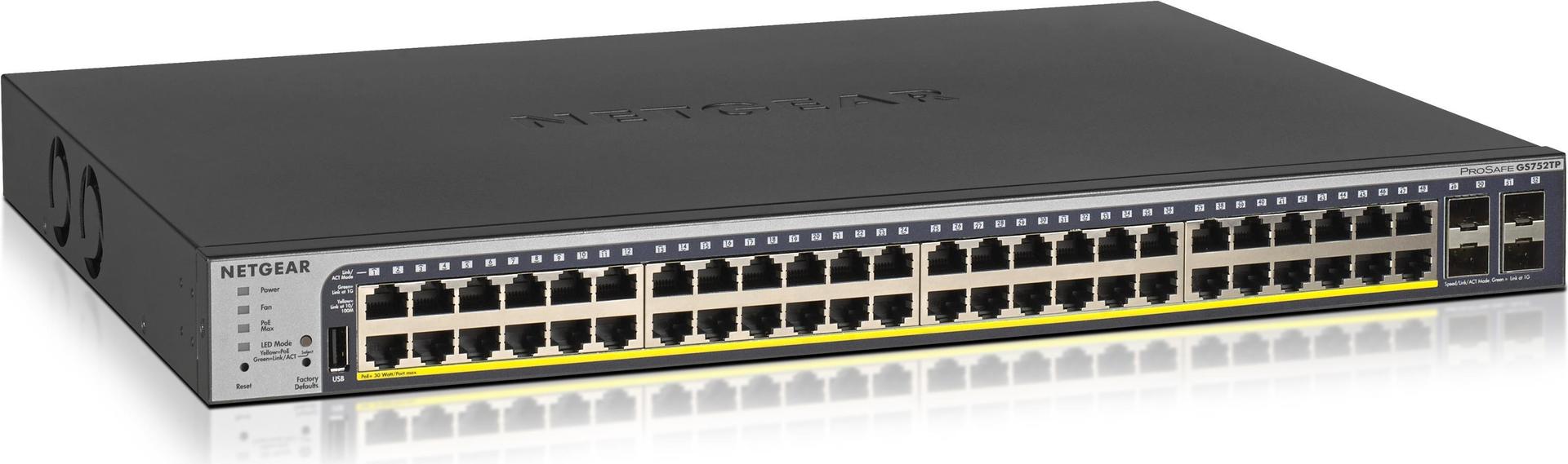 Netgear GS752TP gemanaged L2/L3/L4 Gigabit Ethernet (10/100/1000) Energie Über Ethernet (PoE) Unterstützung 1U Schwarz (GS752TP-200EUS)
