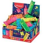 Maped Textmarker Mini PIXEL PARTY, 48er Display Aufdruck im Pixel-Design, Mini-Format, Keilspitze, - 48 Stück (743603)