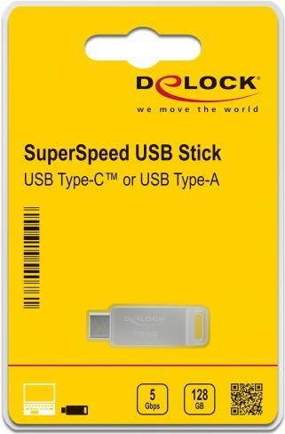 Delock USB 5 Gbps USB-C + Typ-A Speicherstick 128 GB - Metallgehäuse (54076)