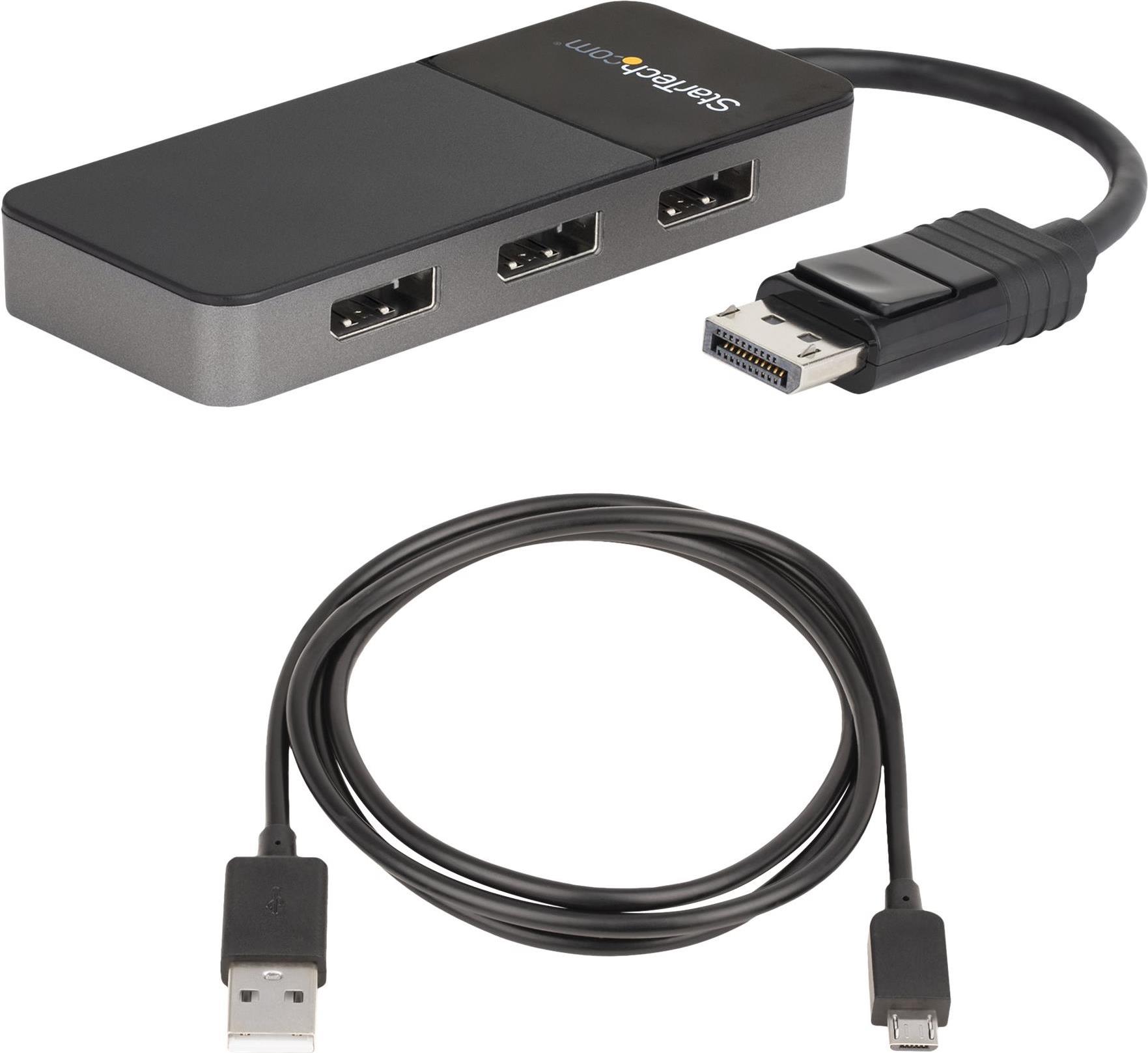 StarTech.com 3-Port DisplayPort 1.4 MST Hub, DP auf 3x DisplayPort, Dreifach 4K, HDR, EDID, Windows - Schwarz/Grau