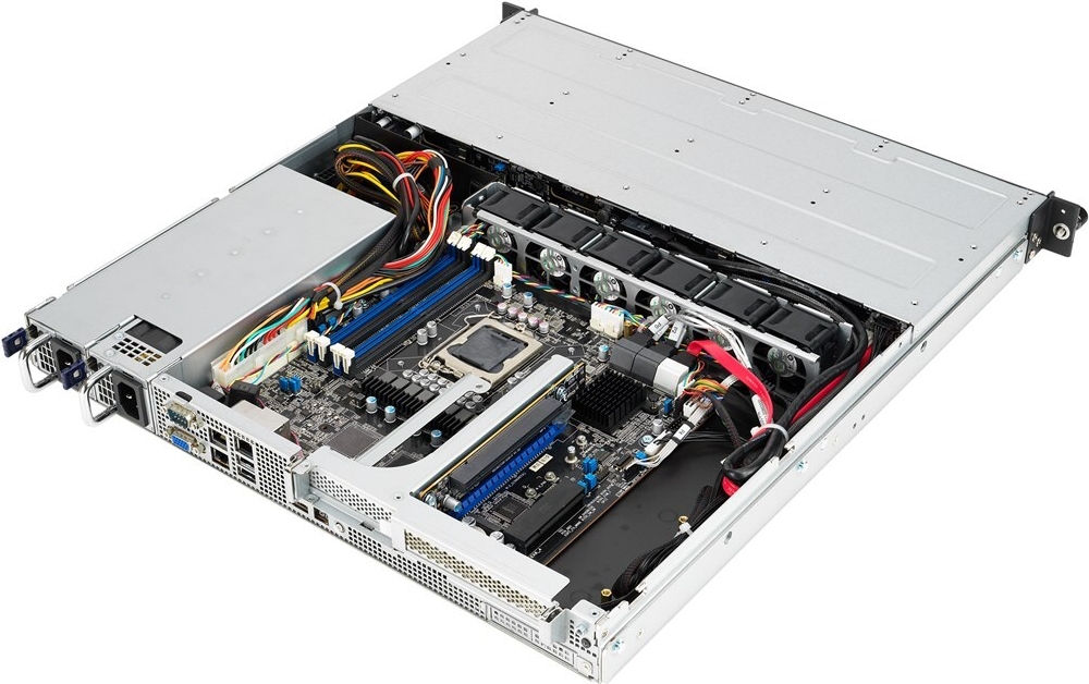 ASUS RS300-E11-RS4 1U Rack-Server mit Intel C252, 4x 3,5" Hot-Swap, redundantes 450W Netzteil, Silber