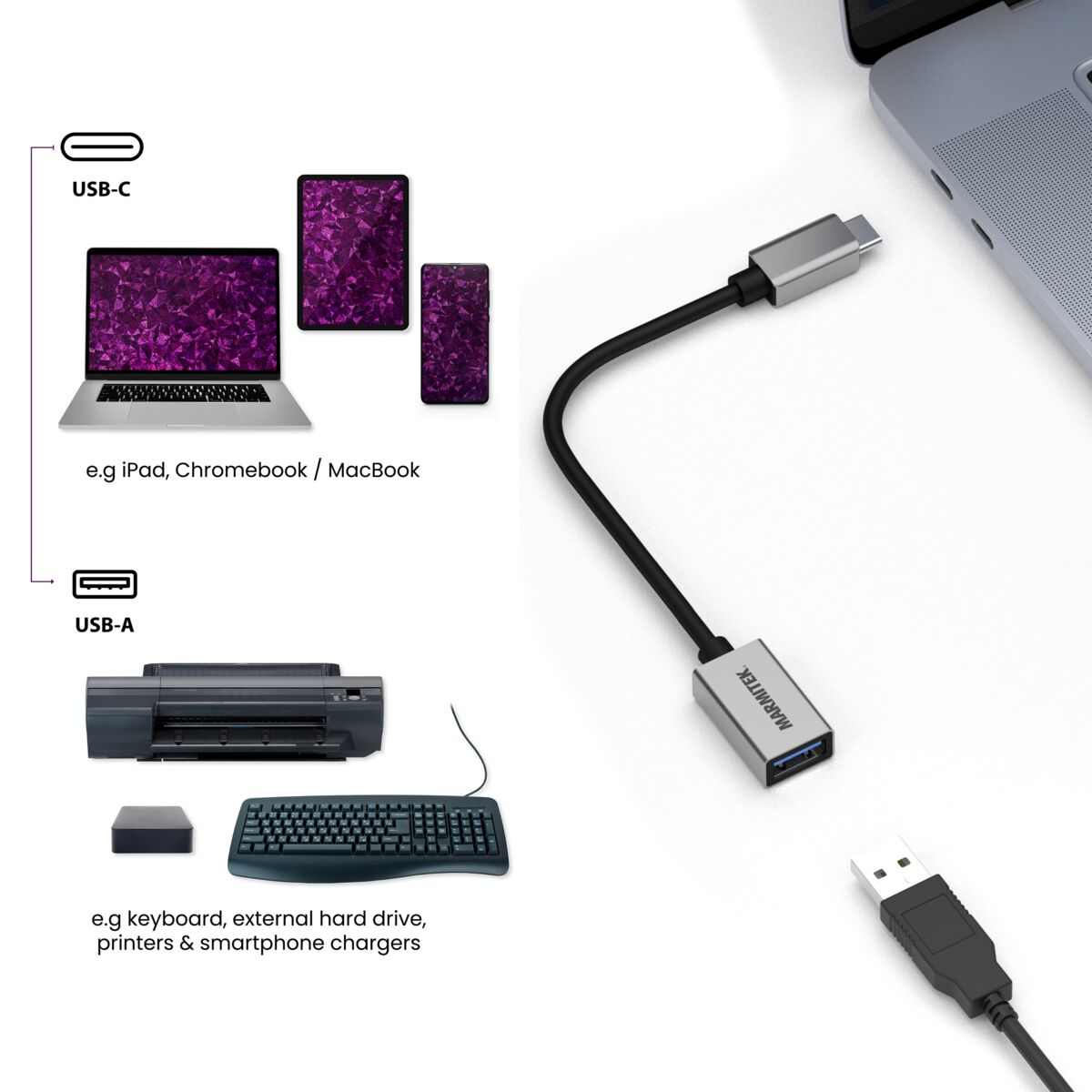 Marmitek 08375 USB-Adapter 0,15 m USB 3.2 Gen 1 USB-C auf USB-A Schwarz - Silber