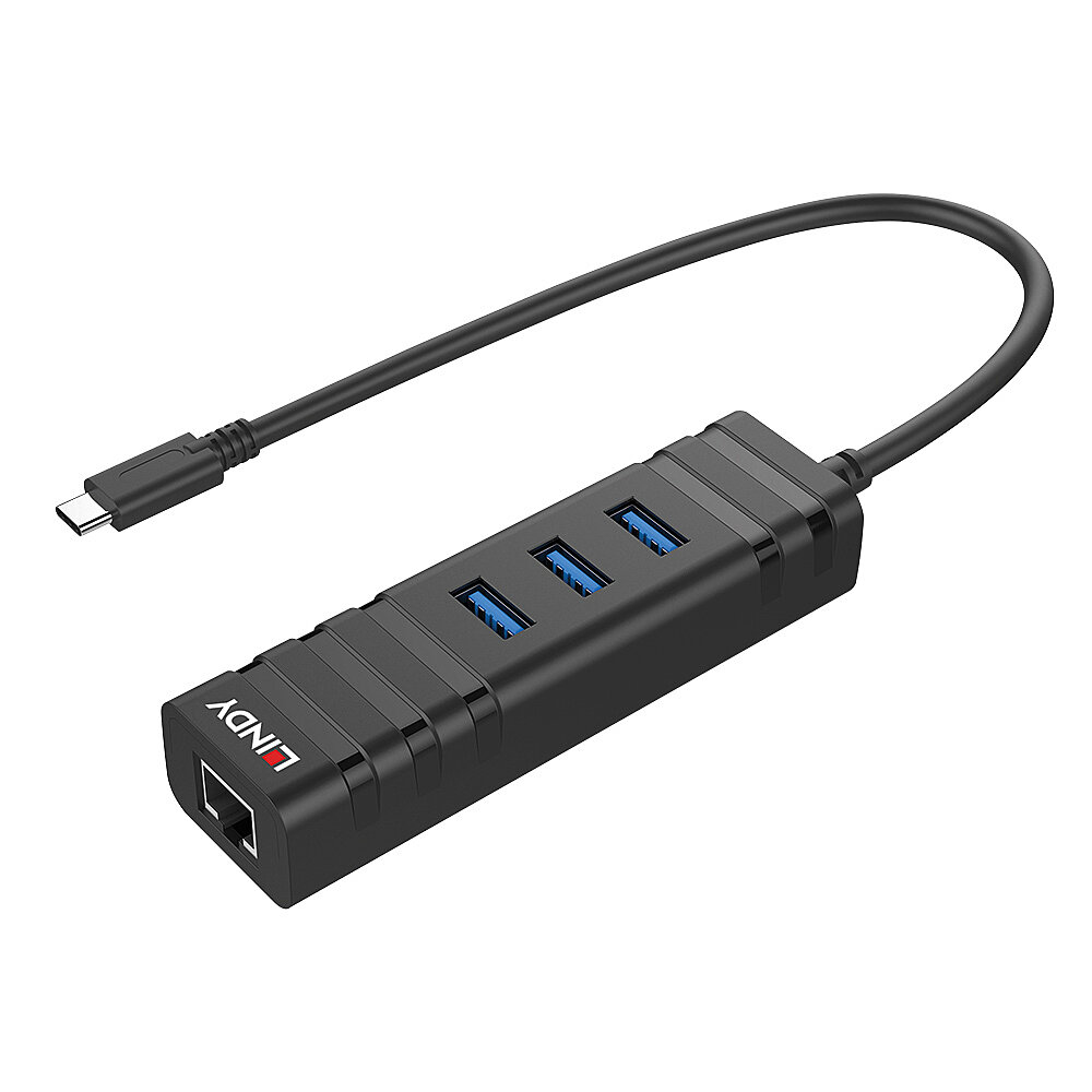 Lindy USB 3.2 Type C Hub & Gigabit Ethernet Converter Schwarz