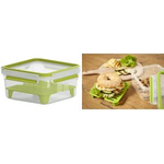 emsa XL Sandwichbox CLIP & GO, 1,3 Liter, transparent / grün quadratisch, mit Gittereinsatz, 100% dicht mit Clip - 1 Stück (3110600386)