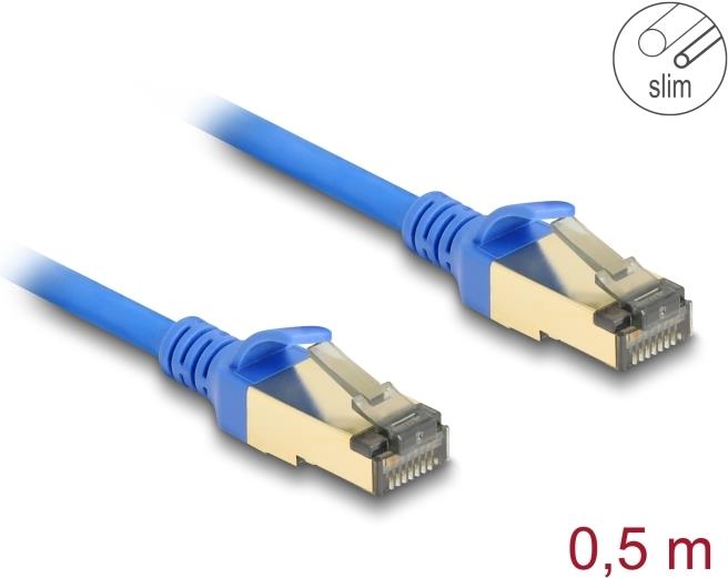 DELOCK RJ45 Netzwerkkabel Cat.8.1 F/FTP Slim 0,5 m blau (80332)