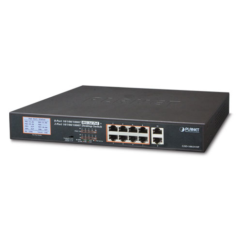 Planet GSW-1820VHP 16-Port Gigabit PoE+ Switch 300 W mit 2 SFP und LCD PoE-Monitor Schwarz