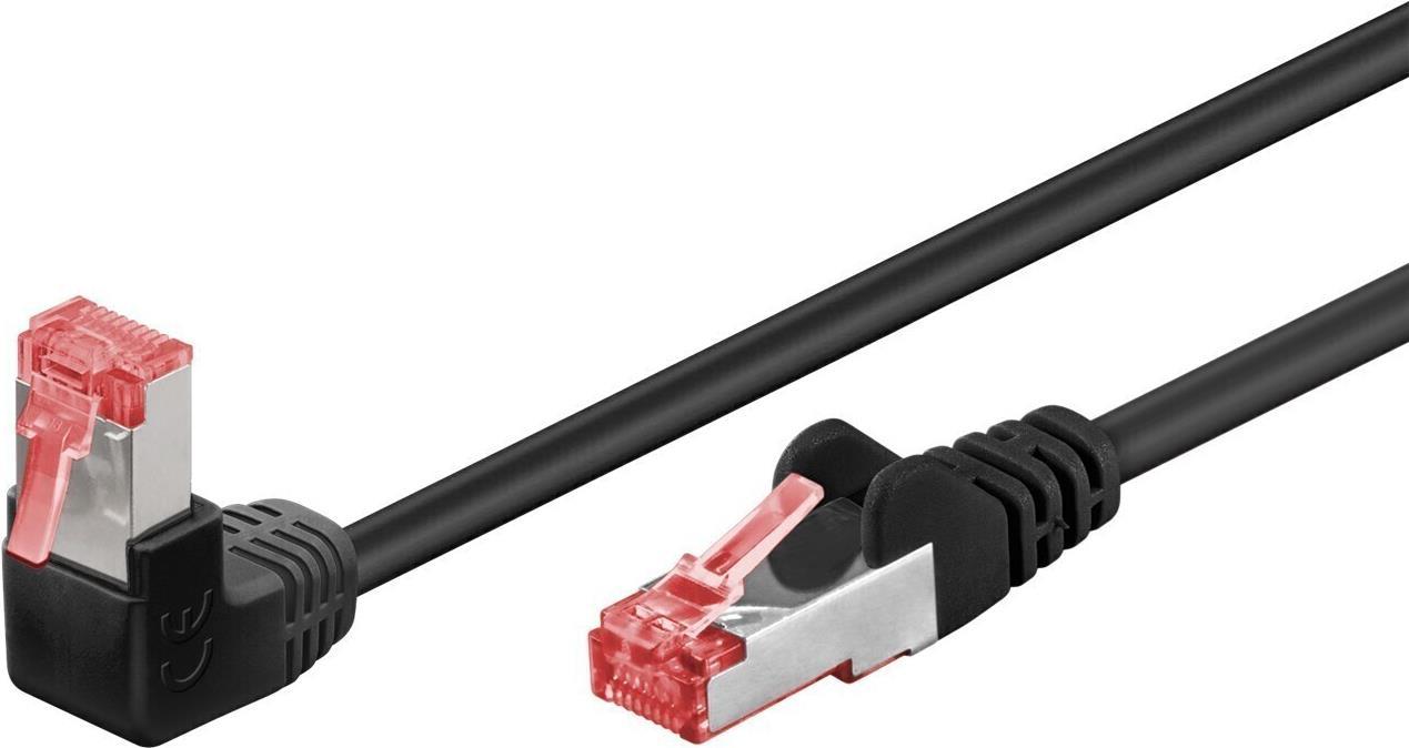 Goobay CAT 6 Patchkabel 1x 90° gewinkelt, S/FTP (PiMF), Schwarz, 10 m - Rastnase oben, LSZH halogenfrei, Kupfer (51547)