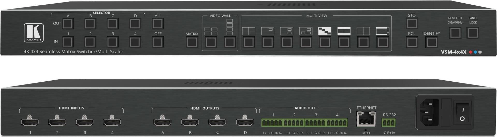 Kramer Electronics VSM-4x4X Medien-Präsentationsmatrix-Schalter 55 W (20-80552030)