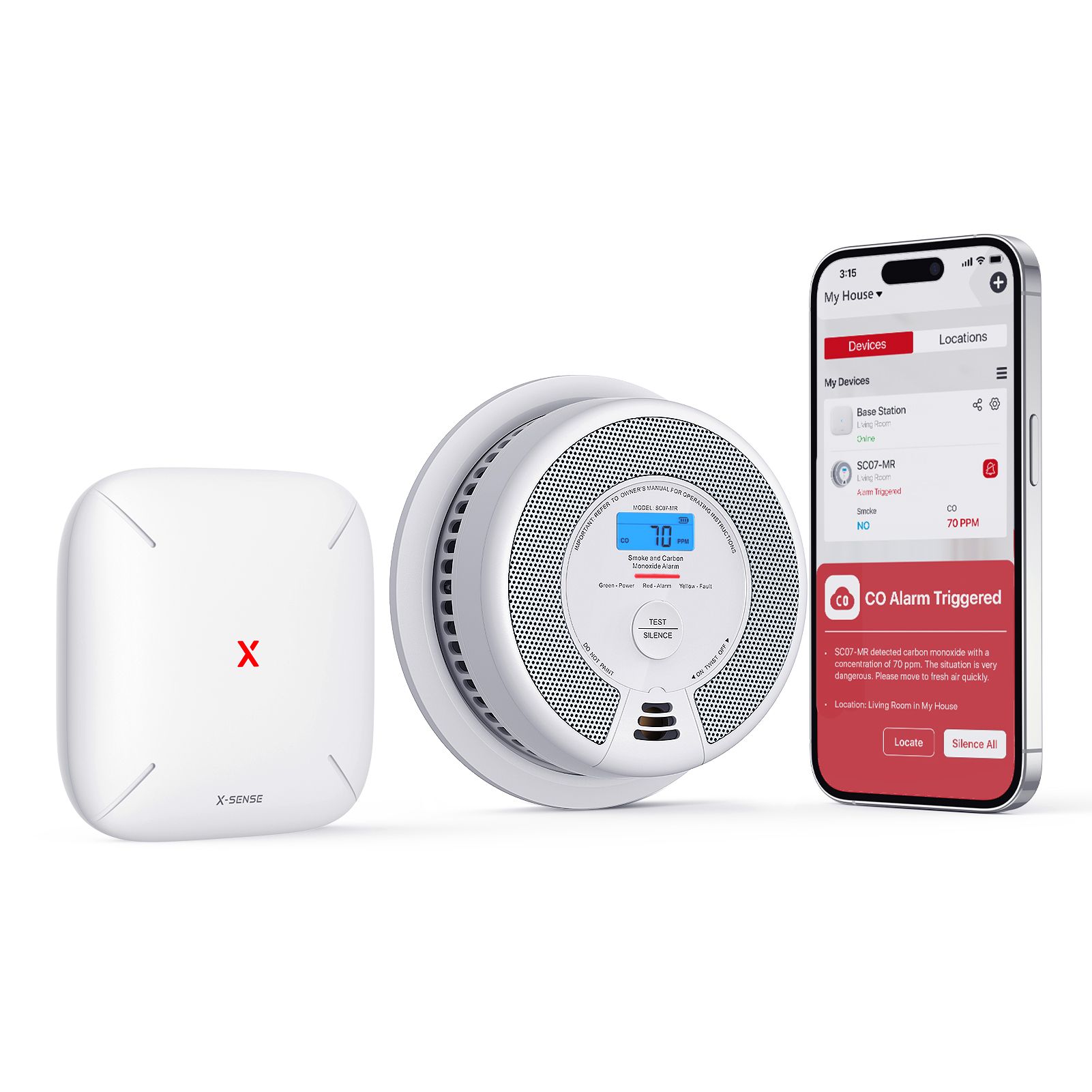 X-Sense SC07-MR Rauch- und Kohlenmonoxidmelder WLAN 85 dB Lithium Weiß/Grau