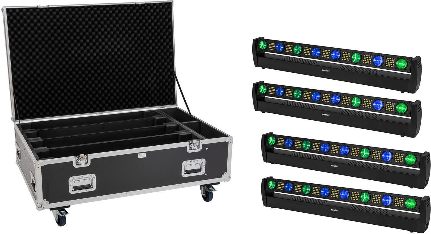 EUROLITE Set 4x LED BAR-8 SWING QCL Leiste + Flightcase mit Rollen