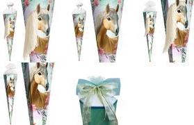 ROTH Schultüte "Pferd Bella", eckig, 850 mm, mit Wollmähne Tüllverschluss, mit Wollmähne und Glitzerborte - 1 Stück (678921)