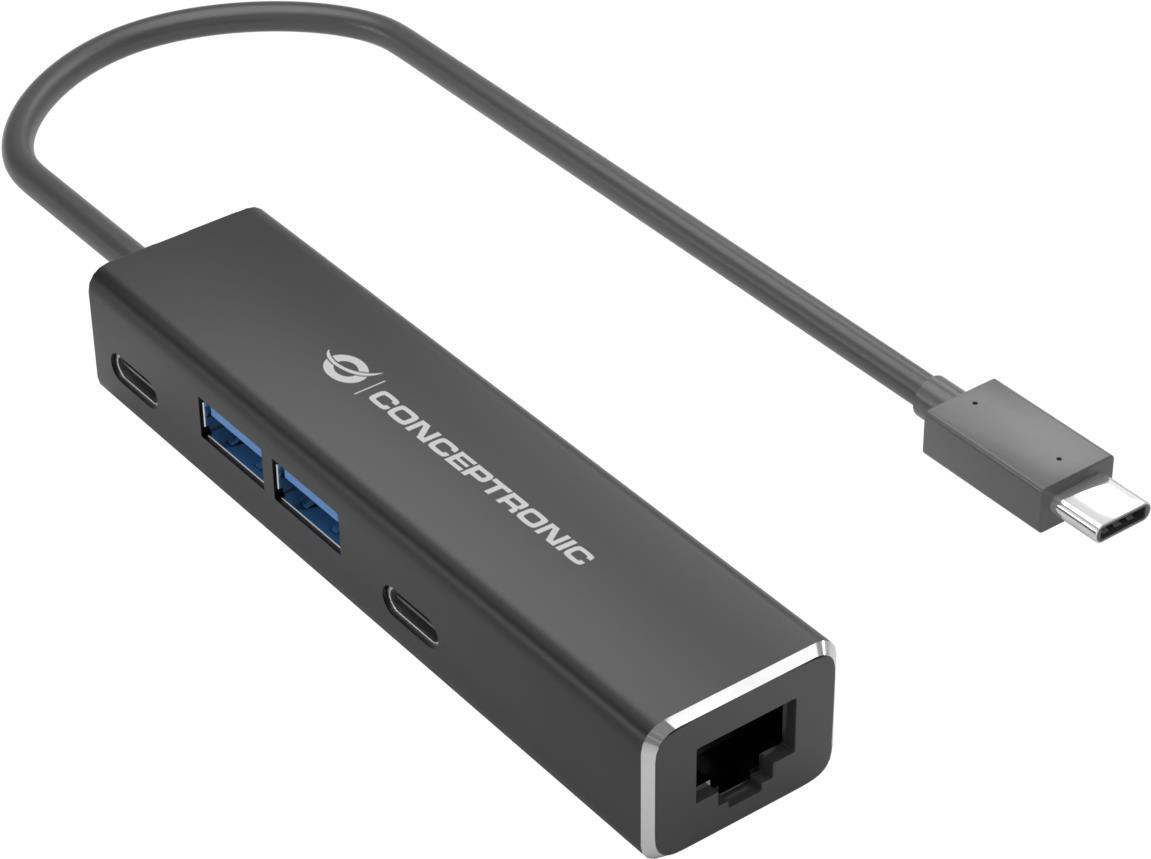 Conceptronic ABBY13B Gigabit Ethernet USB 3.2 Gen 1 Adapter mit USB-Hub (ABBY13B)