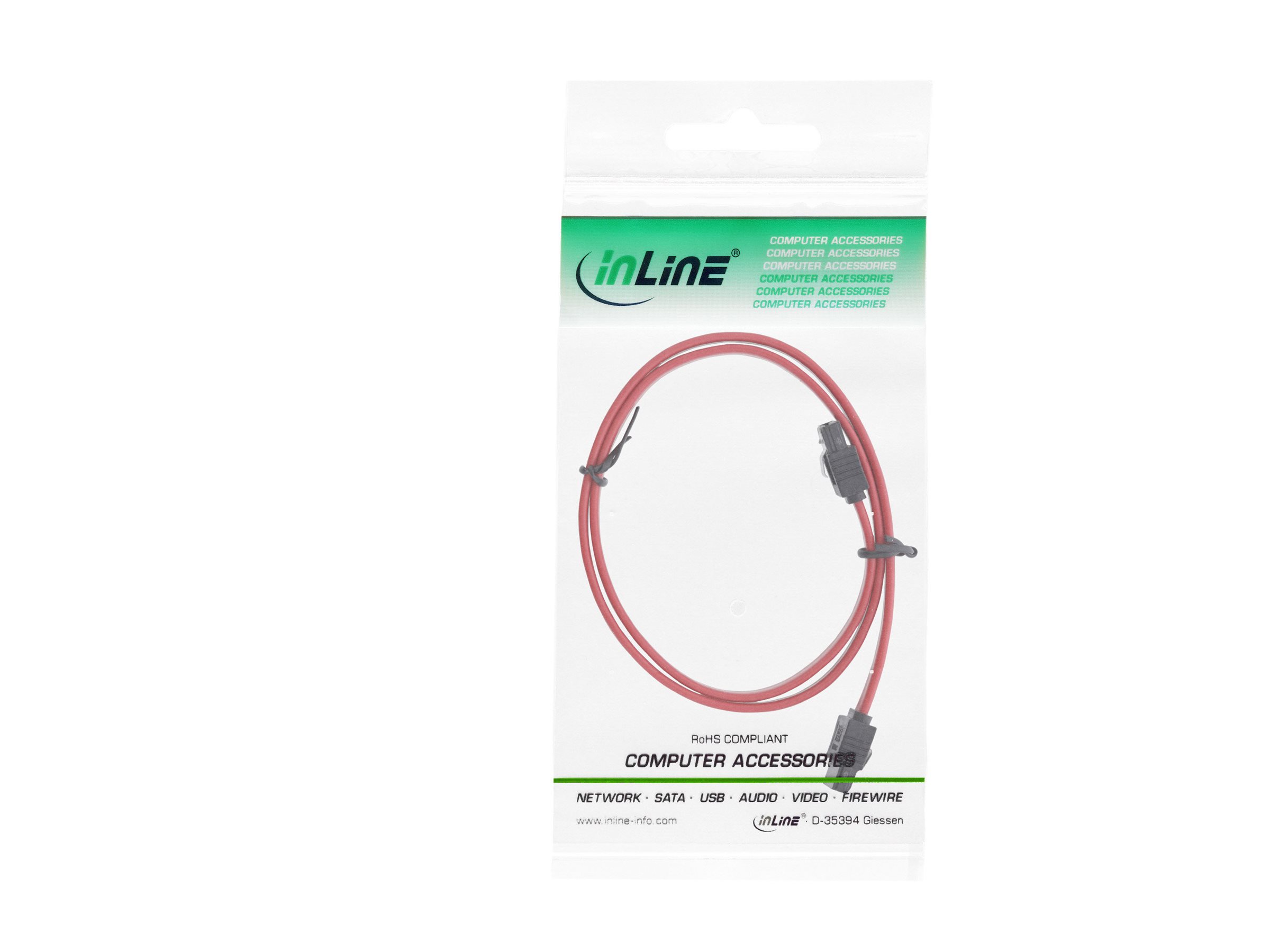 InLine SATA-Kabel mit Sicherheitslasche 0,3 m Rot
