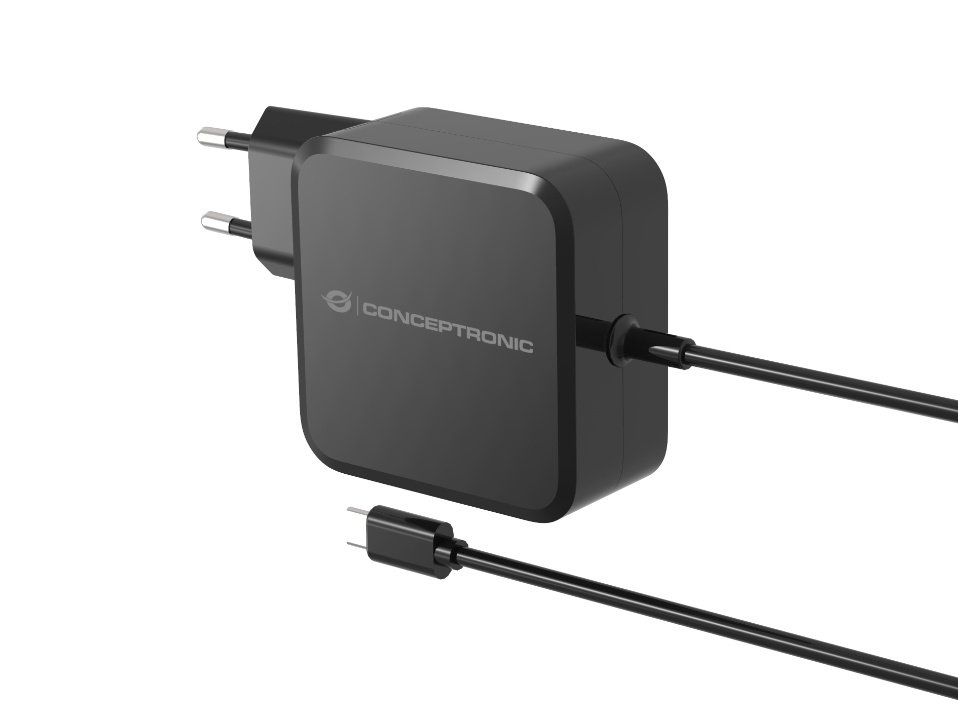 Conceptronic OZUL05BE 100W GaN USB-PD-Ladegerät mit integriertem USB-C-Kabel 20 V 1,8 m Schwarz